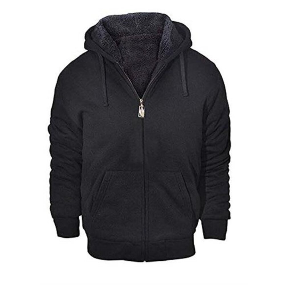 Mens Sherpa Lined Hoodie Heavyweight Fleece Zip Up Hooded Sweatshirt Winter Warm